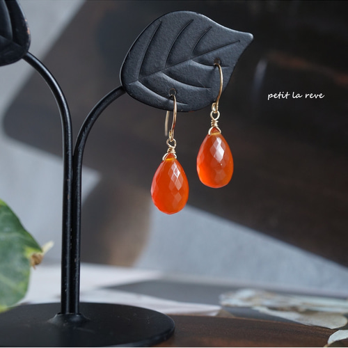 宝石質カーネリアンピアス☆k14gf ピアス（フック・チェーン） petit