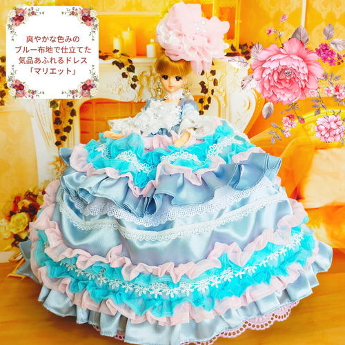 さらママ　ハンドメイド服　ミニチュアドールサイズドレス ジェニー 宝石を散りばめたようなドレス ハンドメイド服 ドール
