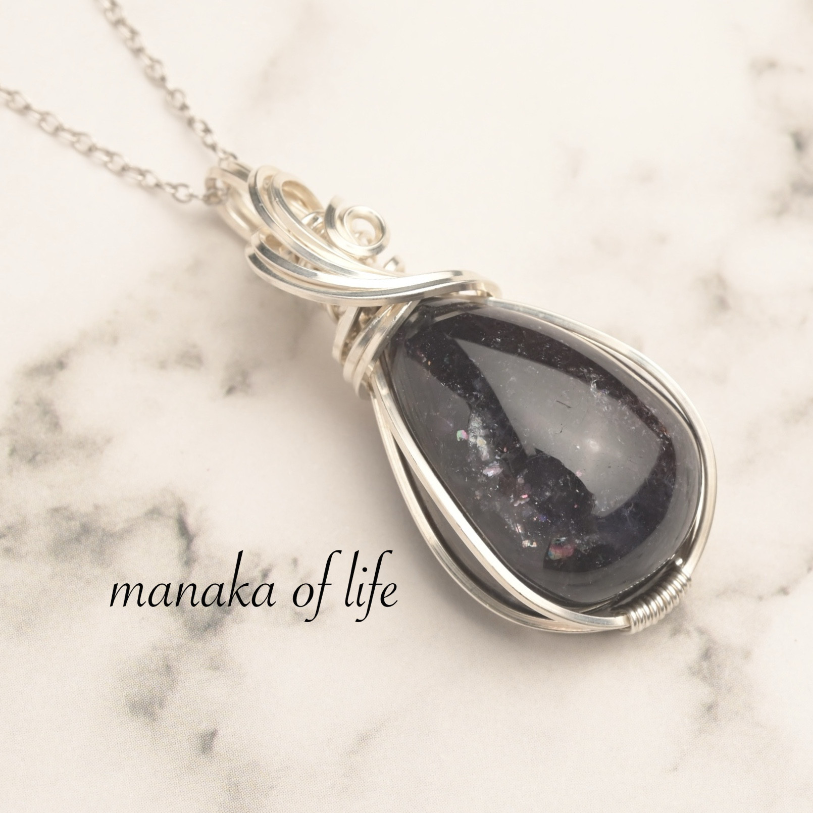 アイオライトサンストーン ペンダントトップ ワイヤーラッピング silver935 アルゲンティウムシルバー 送料無料