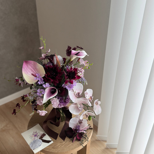 再販！完成品ブーケ】パープルブーケ 秋冬ブーケ ウェディングブーケ