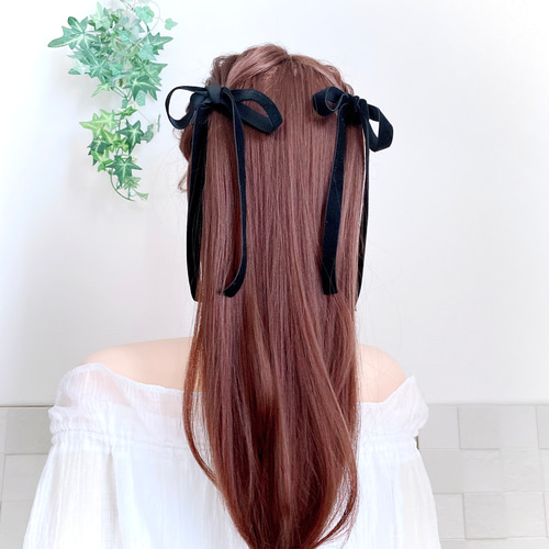 75cm【2本セット】 ベロアリボン ツインテール ハーフツイン