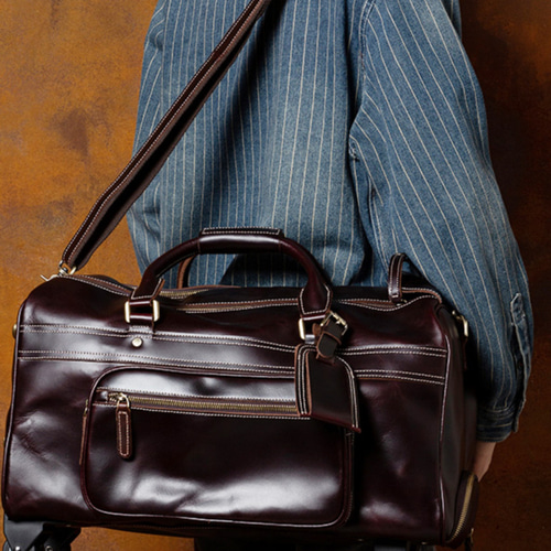 植物タンニン鞣し牛革ボストンバッグ 滑車 タイロッド 3way大容量本革