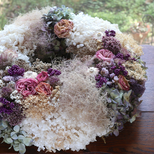 40cm) ＊特大＊ピエールドゥロンサールとスモークツリーとアナベルのま