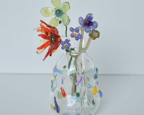 Glass Flower ガラスのお花 花瓶➕ガラスのお花4本 アート