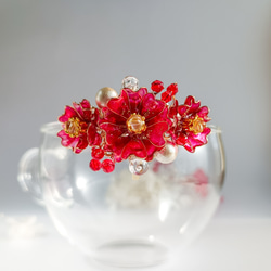 ☆mana92【お祝いの赤い花と青い壺】【キャメル色】おまとめ品 お正月アレンジ フラワーカップ 迎春 全2色 | お正月飾り お正月