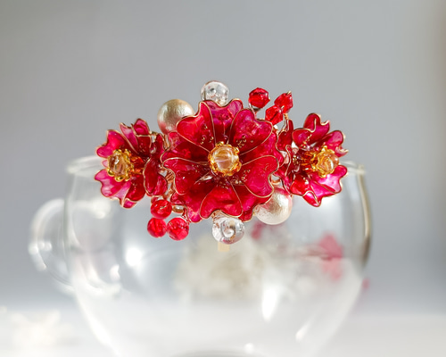 ☆mana92【お祝いの赤い花と青い壺】【キャメル色】おまとめ品 お正月アレンジ フラワーカップ 迎春 全2色 | お正月飾り お正月