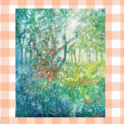 小物などお買い得な福袋 油絵 Masako's 絵画 オリジナル「森の木漏れ日」送料無料 原画 絵画