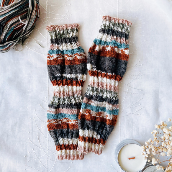 手編みのアームウォーマー（フランスの空色） 2枚目の画像