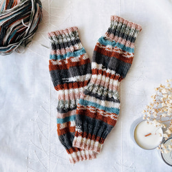 手編みのアームウォーマー（フランスの空色） 3枚目の画像