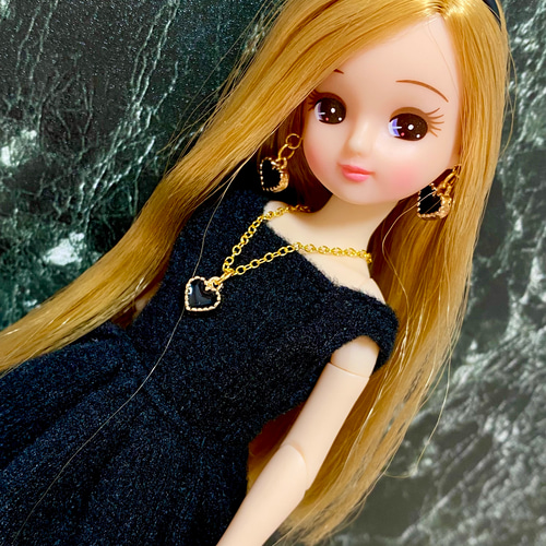 ドール用黒ハートネックレス その他人形 kiki202402【土日雨天