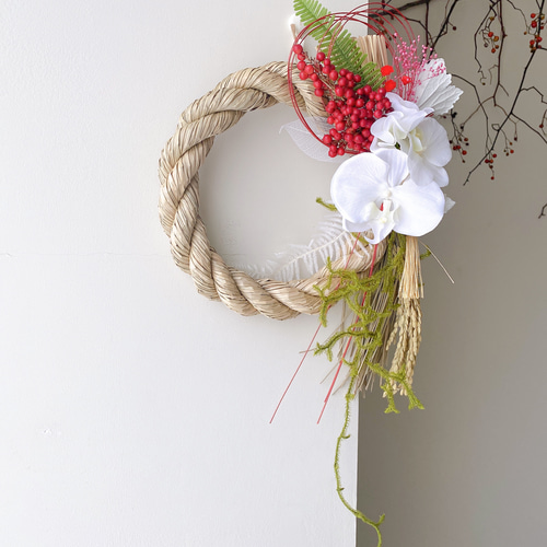 早割 お正月飾り 縁起物 超早割2025年しめ縄飾り 胡蝶蘭 南天