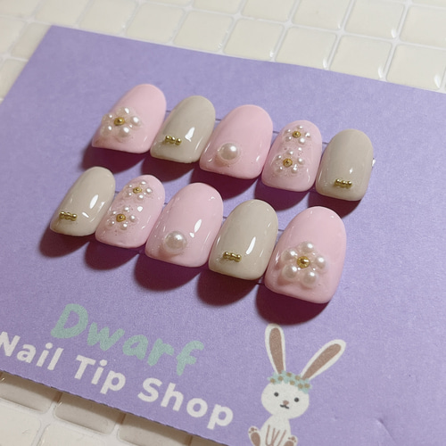 ネイルチップ ワンホン フラワー パール ネイルチップ/フラワー/ネイル/ワンホン/ブライダル/サイズ指定