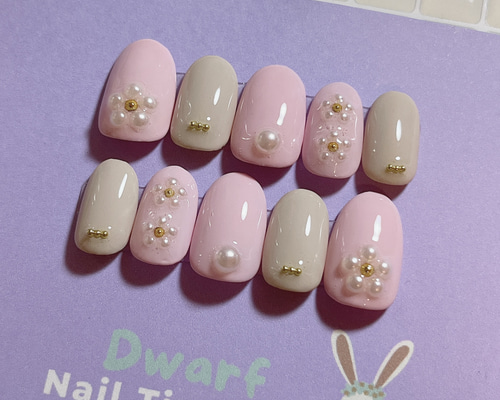 ネイルチップ ワンホン フラワー パール ワンホン パステルピンク パールフラワーネイル♡ ネイルチップ
