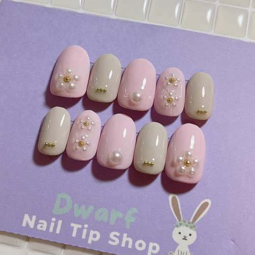 ワンホン パステルピンク パールフラワーネイル♡ ネイルチップ（つけ  