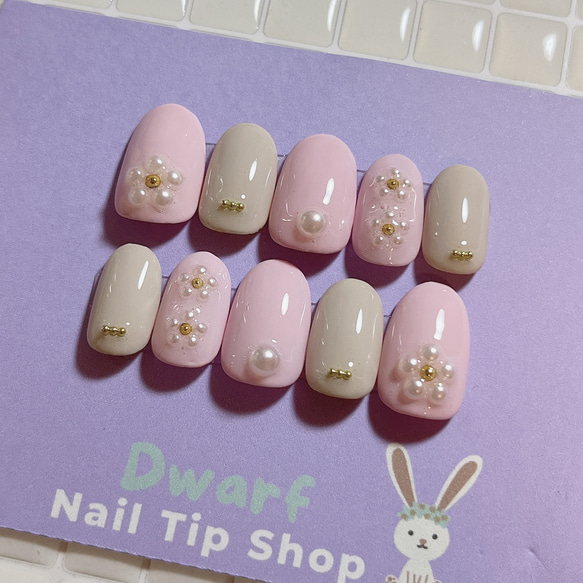 ネイルチップ ワンホン フラワー パール ワンホン パステルピンク パールフラワーネイル♡ ネイルチップ（つけ