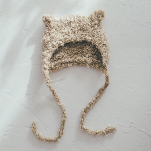 【新品未使用】BABY ねこみみボンネット 黒 オフ白 ねこみみベビーボンネット☆新生児～2歳サイズ 手編み ニューボーン