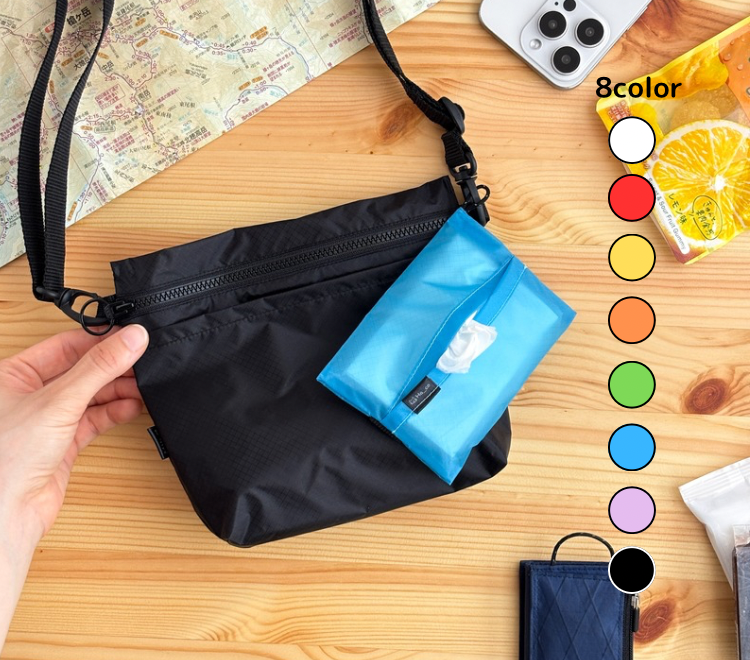 【登山・アウトドアに】撥水ナイロンサコッシュ（ミニショルダーバッグ）＋ティッシュケースセット｜Ha_coスターターセット