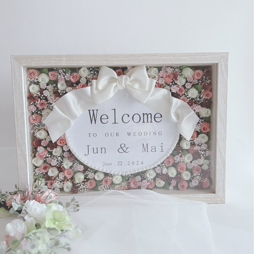 ウェルカムボード #a ウェルカムボード 装飾花付き オリジナル ミニミラータイプ WM2