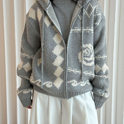 秋冬 2色 レディースニットパーカー おしゃれ フルジップセーター