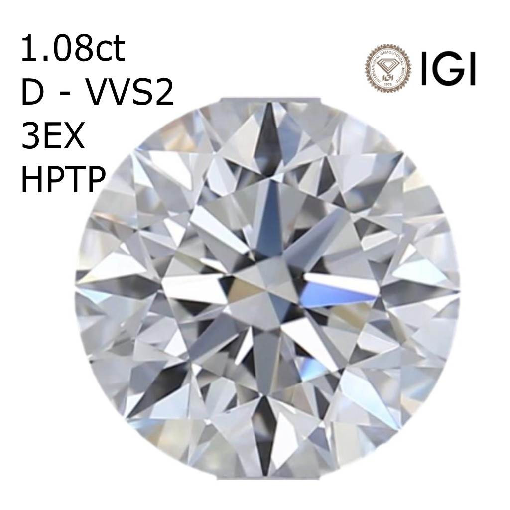 1.08ct D VVS2 3EX ラボグロウンダイヤモンド HPHT ラウンドルース  #83619