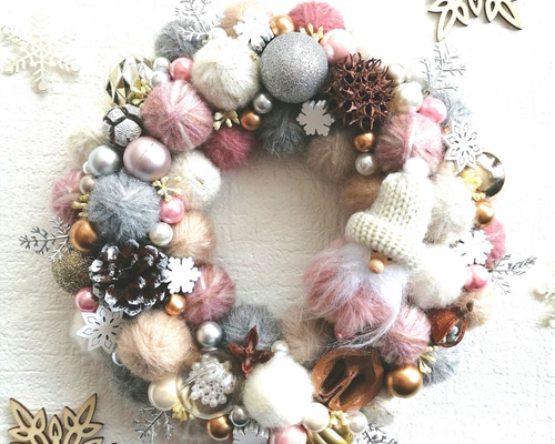 【販売済】毛糸玉リース ★ピンク 販売済】毛糸玉リース ☆ピンク 販売済】毛糸玉リース ☆ピンク