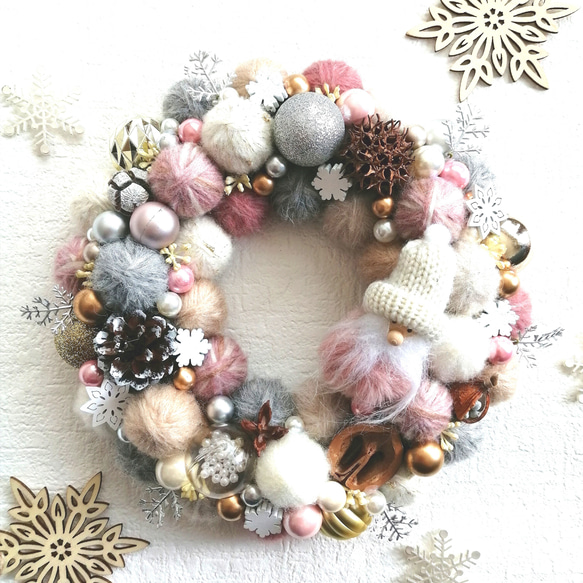 大人可愛い☆毛糸玉のクリスマスリース(Мサイズ) 毛糸玉リース