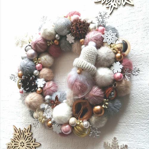 【再販】毛糸玉リース☆クリスマス クリスマスリース ニットリース(赤)毛糸玉リース リース git3.shop