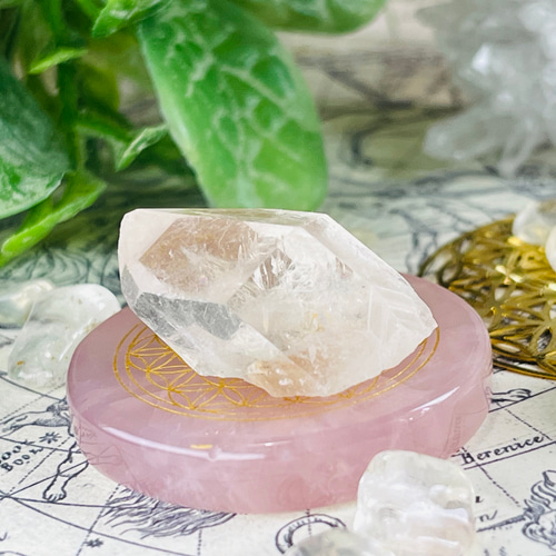 フラワーオブライフ ローズクォーツ プレート 神聖幾何学 無限の生命  