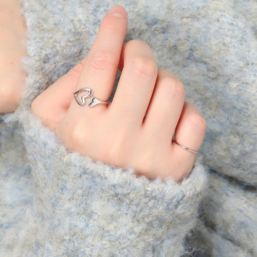 福袋】ハートのフォークリング&シンプルリング2点セット《ゴールド