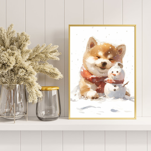 雪犬戯舞 - 柴犬・豆柴犬 No.2】クリスマス・冬・雪だるま・子犬