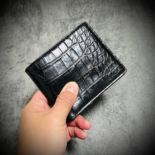 無双 クロコダイル 財布 二つ折り 折財布 メンズ財布 腹部 革