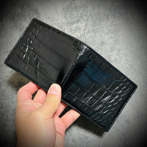 無双 クロコダイル 財布 二つ折り 折財布 メンズ財布 腹部 革