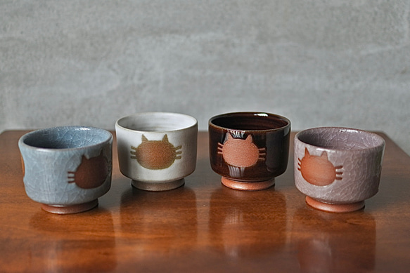 筒猪口（4色）ねこ水玉【在庫有】 2枚目の画像