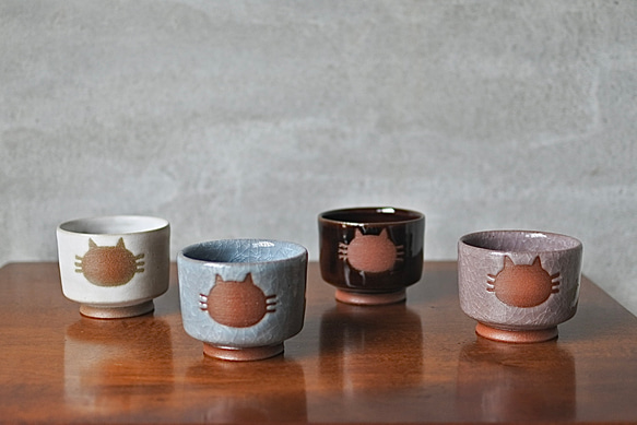 筒猪口（4色）ねこ水玉【在庫有】 3枚目の画像