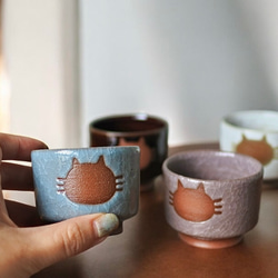 筒猪口（4色）ねこ水玉【在庫有】 1枚目の画像