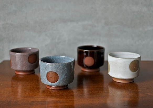 筒猪口（4色）ねこ水玉【在庫有】 4枚目の画像