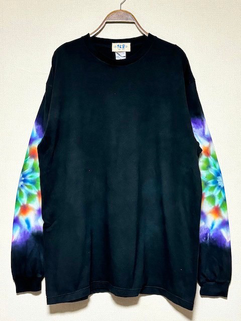 タイダイ染め 長袖Ｔシャツ XLサイズ　曼荼羅 　ブラック　HIPPIES DYE新作　 HD22-73