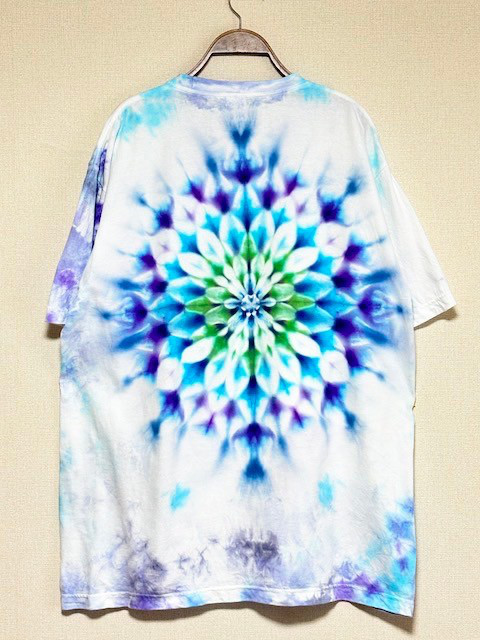 タイダイ染め　 Tシャツ　XLサイズ　曼荼羅　　ブルー×パープル　ムラ染め　Hippies Dye HD22-75