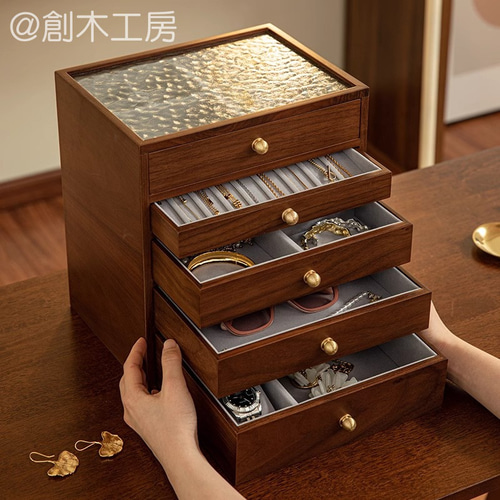 ◎○真鍮象嵌細工 木製 円型 ジュエリーチェスト / 小引出し