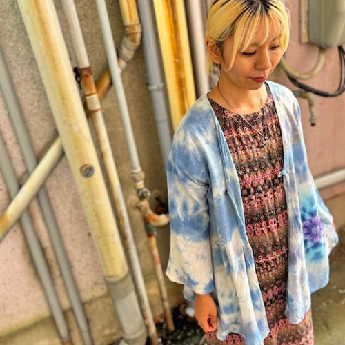 タイダイ染め カーディガン ブルー系ムラ染め 美しい曼荼羅模様