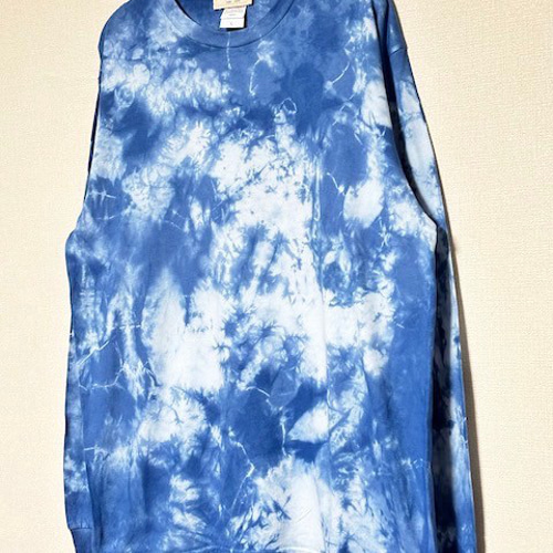 タイダイ Tシャツ ブルー　サイズ48 タイダイ染め 長袖Tシャツ XLサイズ ブルー ムラ染め HIPPIES
