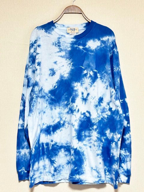 タイダイ Tシャツ ブルー　サイズ48 タイダイ染め 長袖Tシャツ XLサイズ ブルー ムラ染め HIPPIES