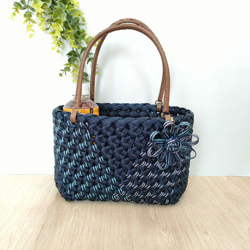 ネイビー グレー 編み込み かごバッグ ネイビー（グレー） | bag,navy | setsuko sagittaire