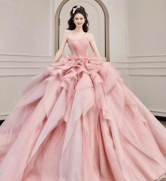 ピンクドレス ロングドレス ワンピース 可愛いドレス カラー