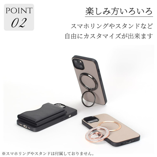 【Iphone15】ゴールドストラップ マグネット付き　ブラックレザー iphone ケース レザー 16 15 14 13 mini 本革 マグセーフ対応