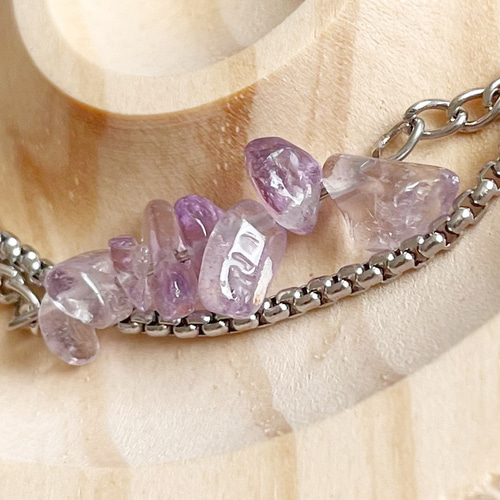 アメトリン シンプル ブレスレット 天然石 ストーン さざれ石 チェーン