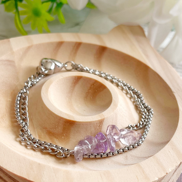 アメトリン シンプル ブレスレット 天然石 ストーン さざれ石 チェーン