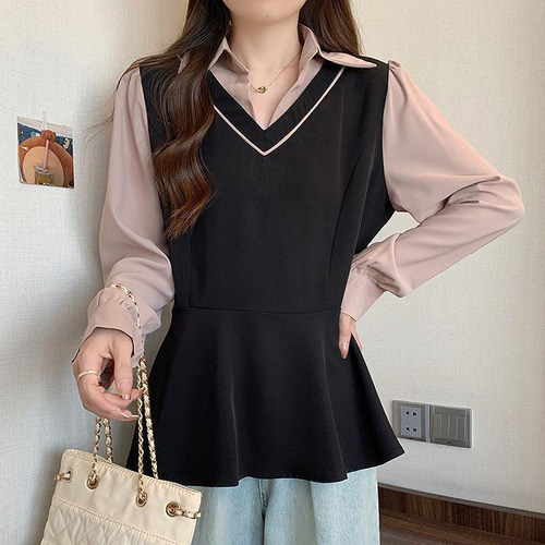 ラス1】大きいサイズ レディース トップス 重ね着風 春 冬 新品 長袖  