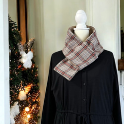 フランス製/チェック柄ツイード◆コンパクトマフラー 5枚目の画像