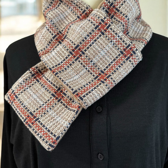 フランス製/チェック柄ツイード◆コンパクトマフラー 6枚目の画像